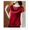 Round Neck Short Sleeve Women's Solid Color Mulberry Silk Top Large Size Loose Satin Bottoming Shirt