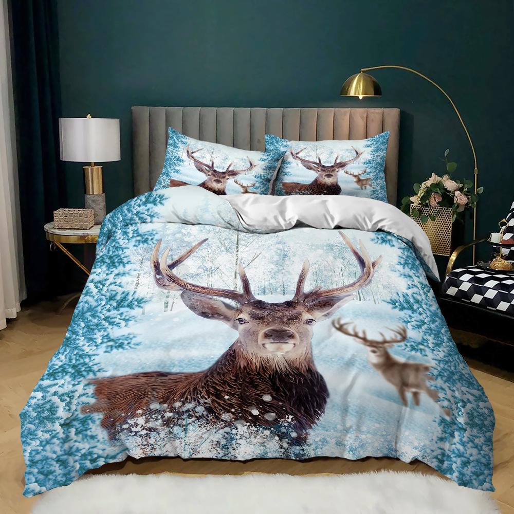 Animal Duvet Cover Set 2/3Pcs Deer Autumn Forest Leaves Bedding Set Wild Animals For Teens Queen King Size Polyester Quilt Cover