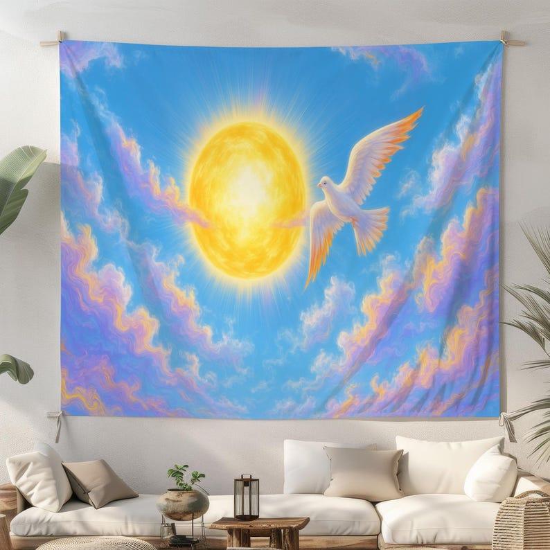 Celestial bodies, the sun, and doves tapestry 75x100 чёрный