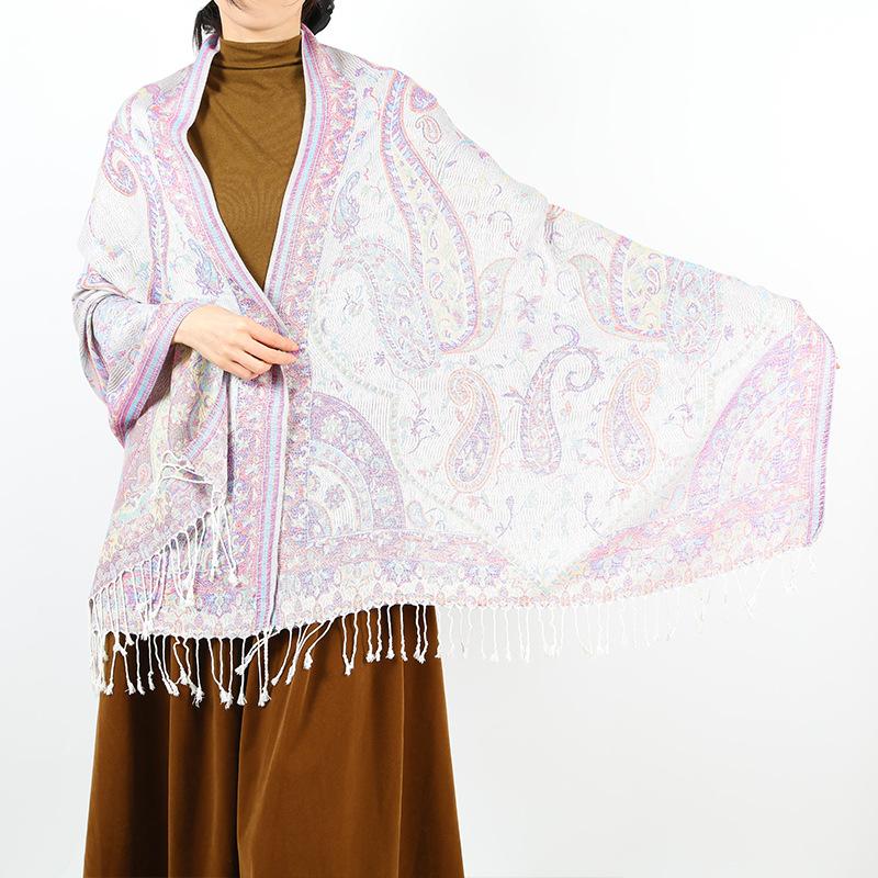 Luxury Silky Pashmina Shawl Women Paisley Jacquard Scarf Ethnic Style Cotton Print Scarves Soft Long Tassel Bufandas Wraps