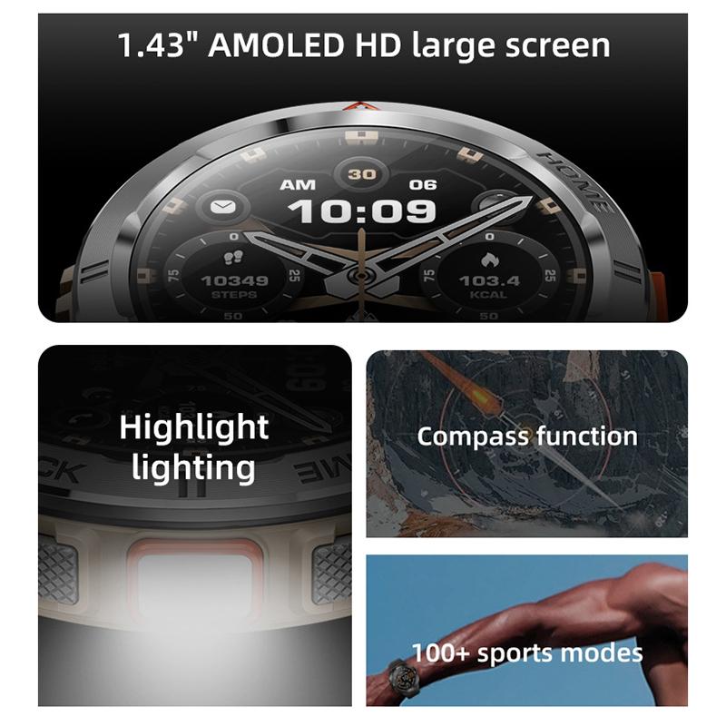 Smart Watch Bluetooth Call GPS Positioning Compass Flashlight Heart Rate Blood Pressure Waterproof Watch