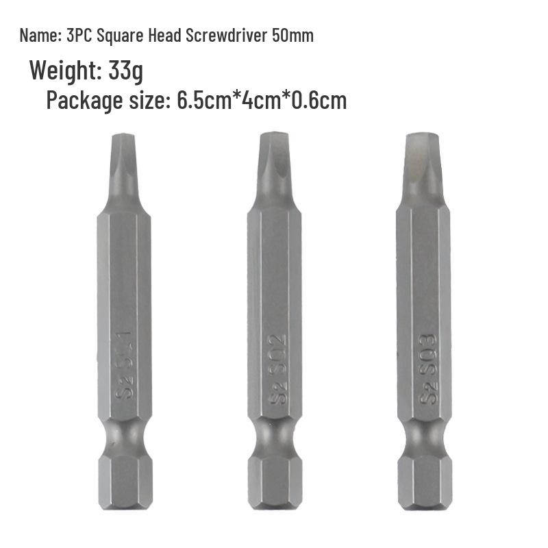 3-Piece Square Bit Set: 50-100mm S2 Material for Electric and Air Screwdrivers