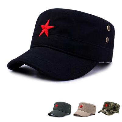 Sombrero de ala plana retro nostálgico para hombre con estrella roja bordada