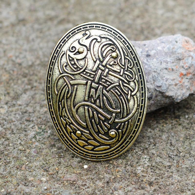 Scandinavian Wolf Carved Rune Brooch Ethnic Style Totems Badge Cosplay Corsage Jewelry Adornment Lapel Pin for Women