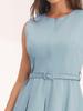 Hobemty Midi Work Fitted Gray Size S Women's Knee-Length Dress, Sleeveless, Zip-Up, Belted, Flare, Blue,
