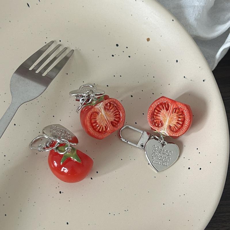 3D Red Tomato Keychain Durable Resin Fruit Pendant Small Size for Phone Case Bag Travel Luggage Lovely Souvenir for Travelers
