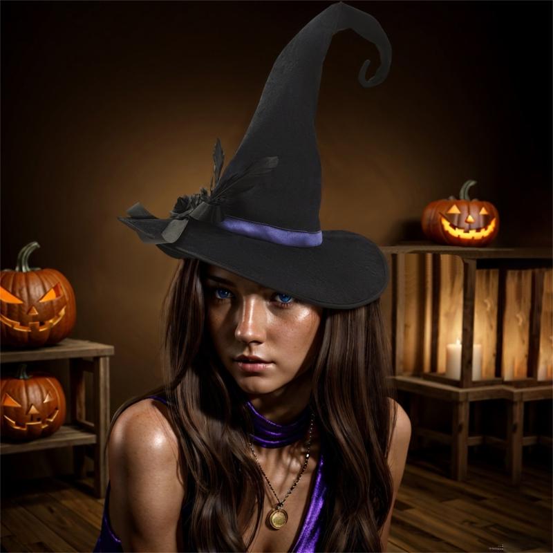 Witch Hat For Halloween Costume Party With Soft Lining Practical Nonwoven Fabric Cosplay Accessories For Kids Adults
