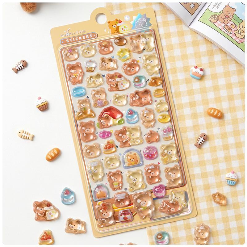 Kawaii Animation Friend Bear Rabbit Drop 3D Ease Stickers Scrapbook Decoration Stationery Diy Journaling Sticker School Supplies
