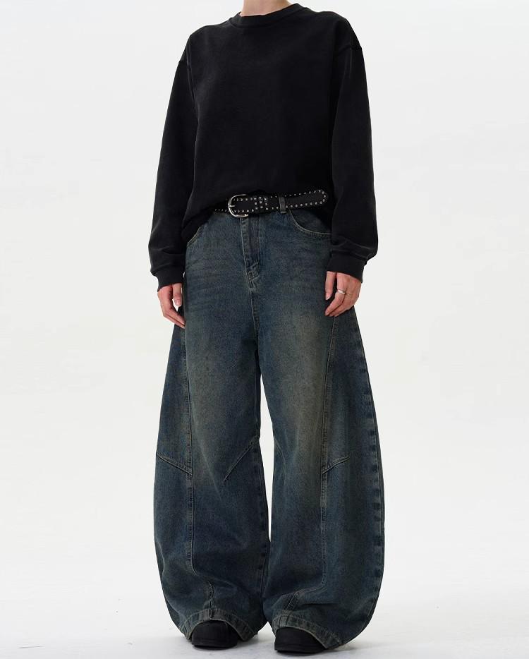 American Retro Washed Distressed Wide-Leg Jeans - Unisex Casual Trend