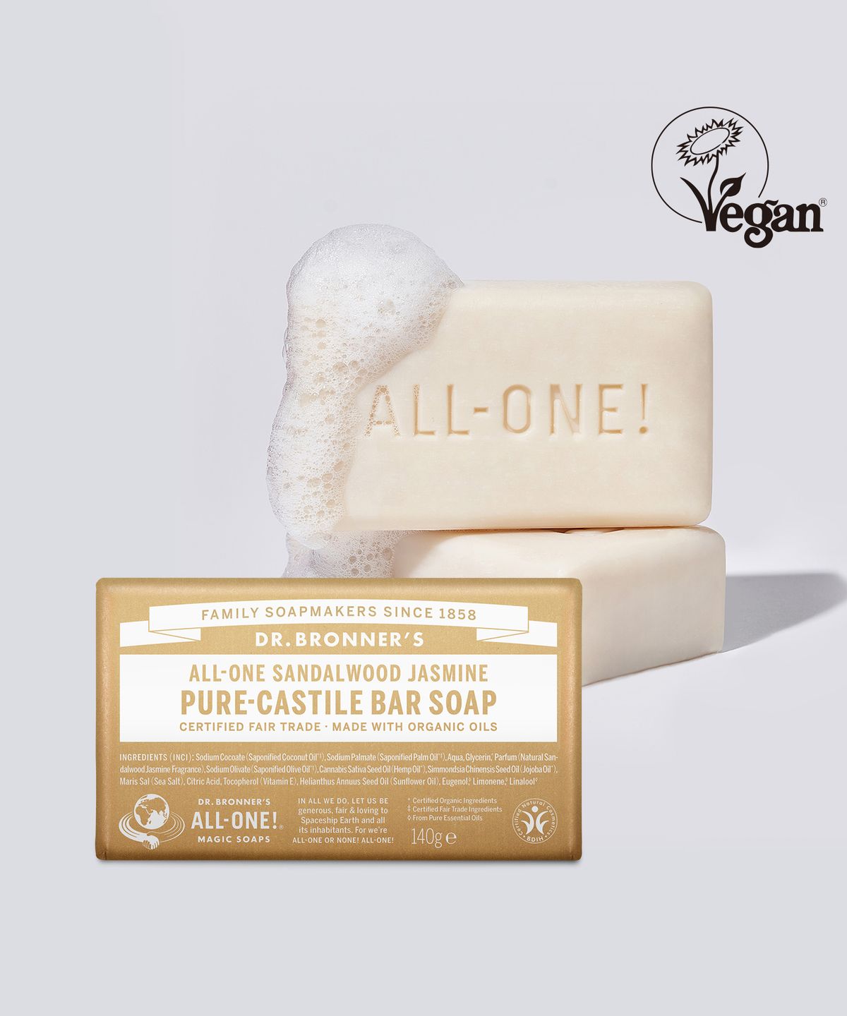 [2PACK] Sandalwood Jasmine Pure Castile Bar Soap 140g Sandalwood + Green Tea