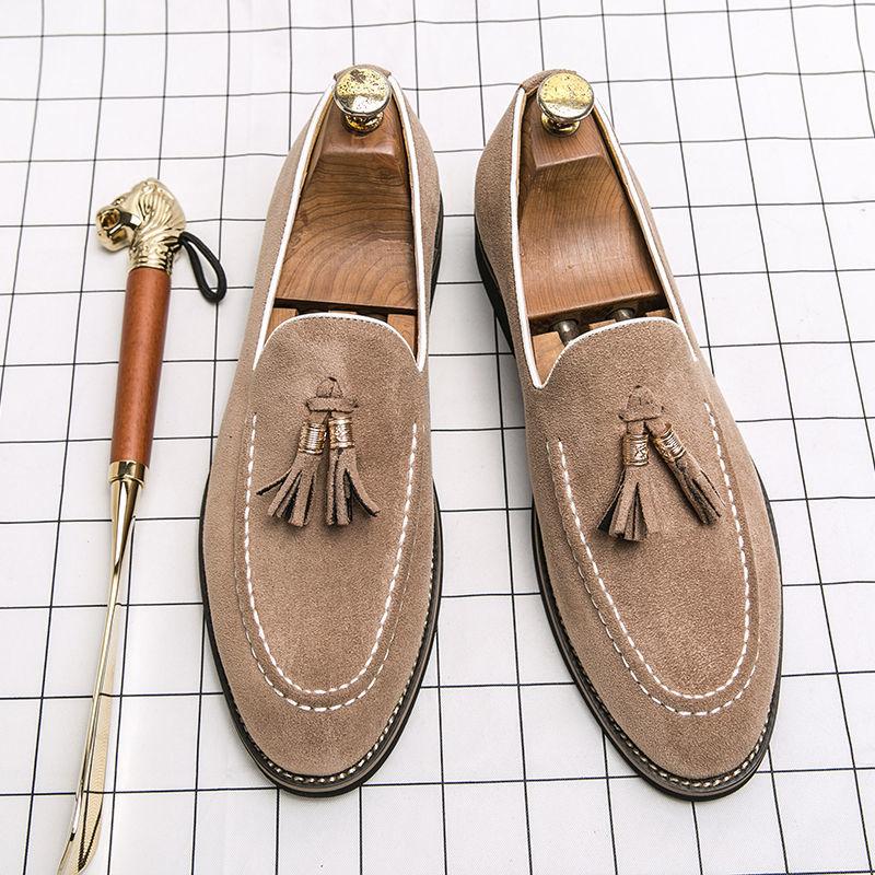Soft Loafers Black Flat Men's Leather Shoes with Tassels Suede Male Casual Shoe Moccasin Pointed Toe Common Low Price Adults Pu