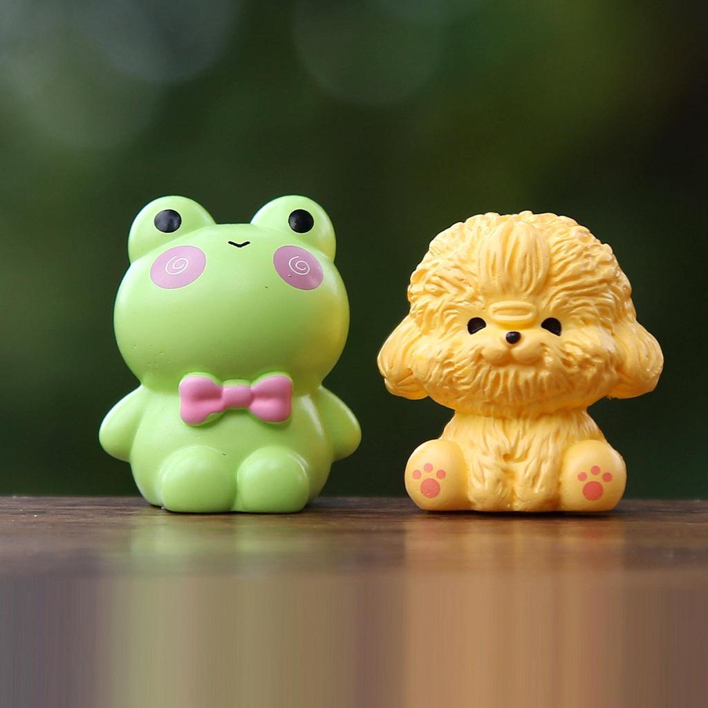 Cute Sitting Resin Animal Figurines: Puppy, Frog & Sheep Blind Box Ornaments