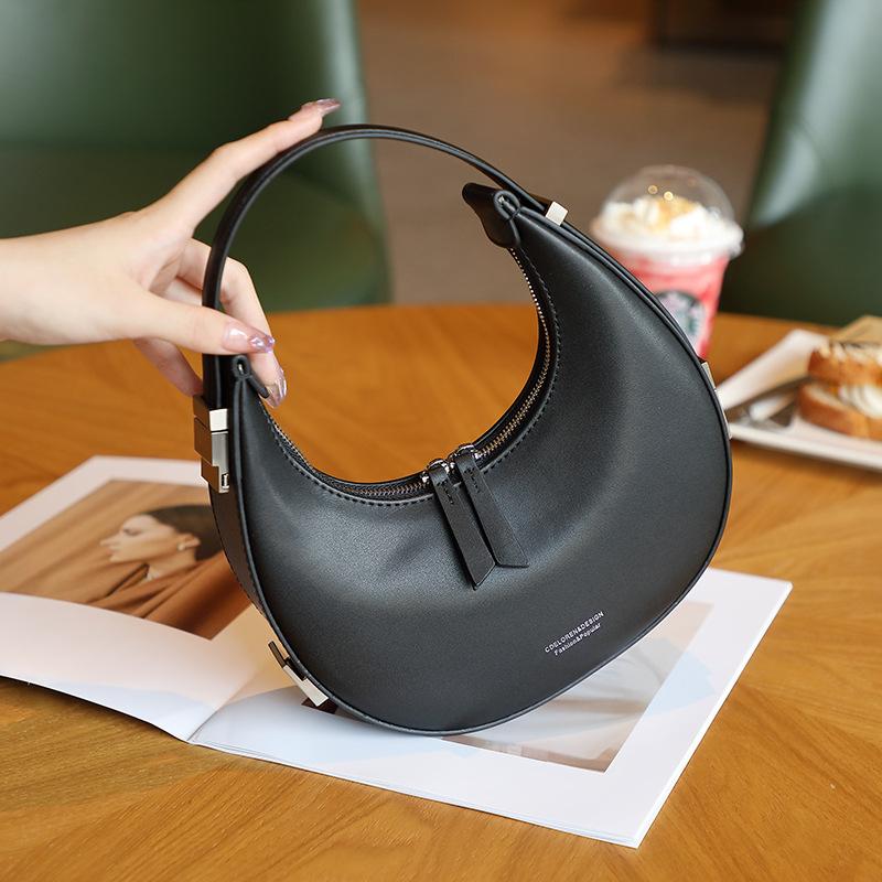 New Korean Niche Cowhide Crescent Bag Underarm Bag Semi Full Moon Bag One Shoulder Handbag Women's Bag New