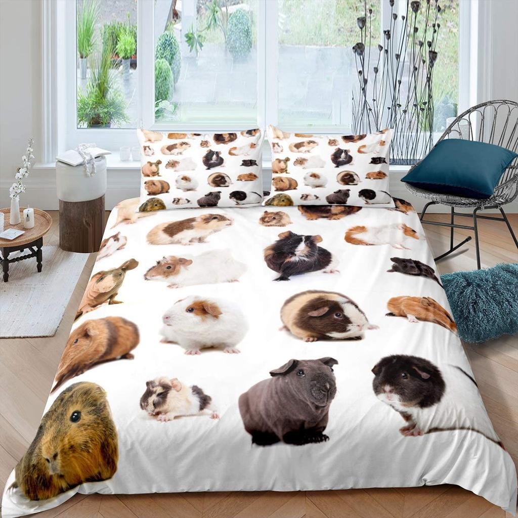 Guinea Pig Duvet Cover Set Cute Kawaii Wild Animal King Queen Size For Kids Boys Girls Polyester Comforter Cover With Pillowcase