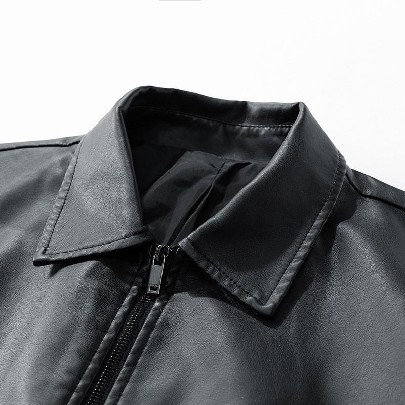 Mens PU Leather Jacket Vintage Workwear Relaxed Fit Street Style Black Outerwear