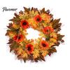 Artificial Sunflower Wreath Fall Maple Leaf with Pumpkin Pinecone, Thanksgiving Harvest Outdoor Weatherproof Floral Swag Wreath, Indoor Autumn