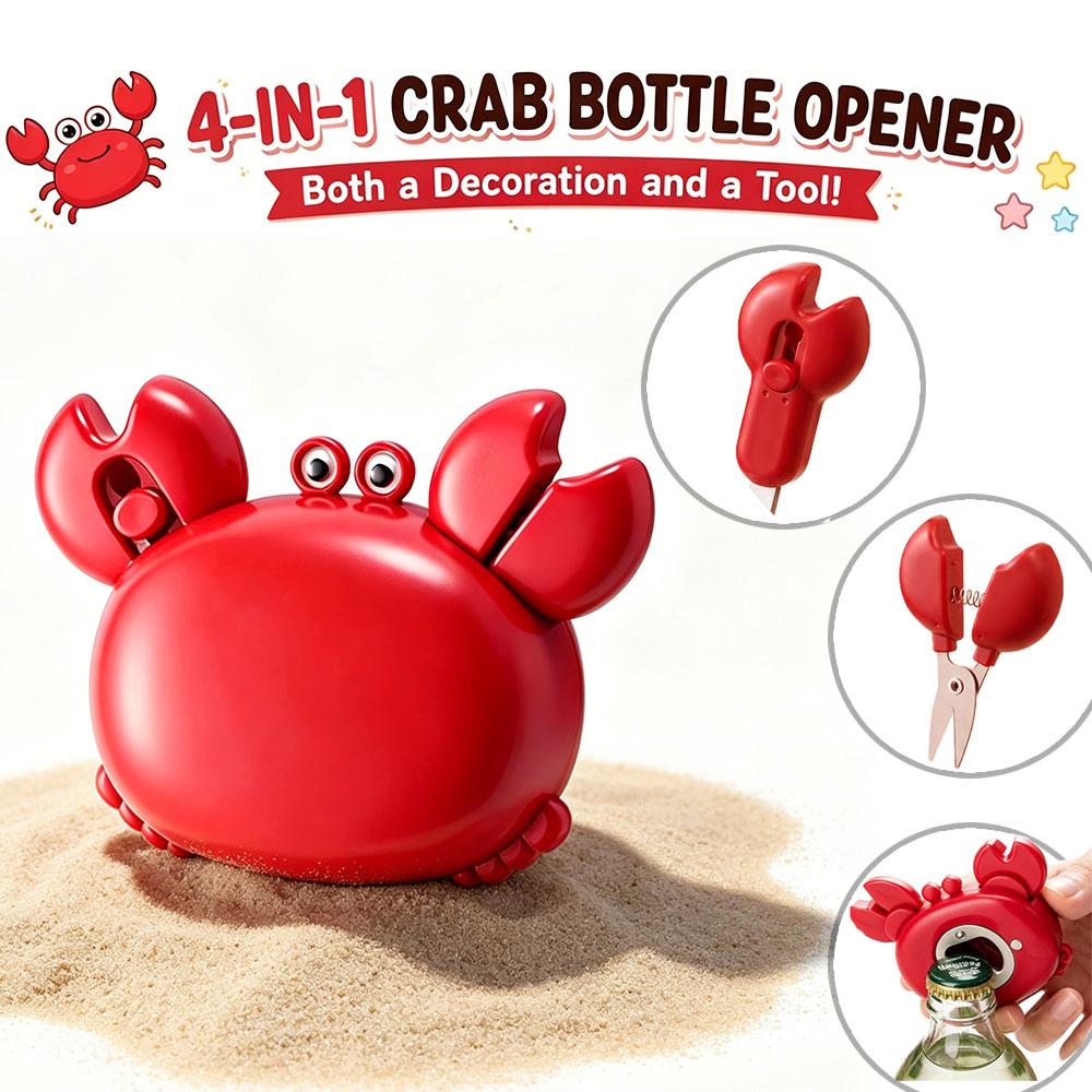 Crab Multifunctional Bottle Opener, 4-in-1 Magnetic Refrigerator Magnet with Scissors, Box Cutter&Bottle Opener, Cute Crab Magnetic Beer Bottle Opener