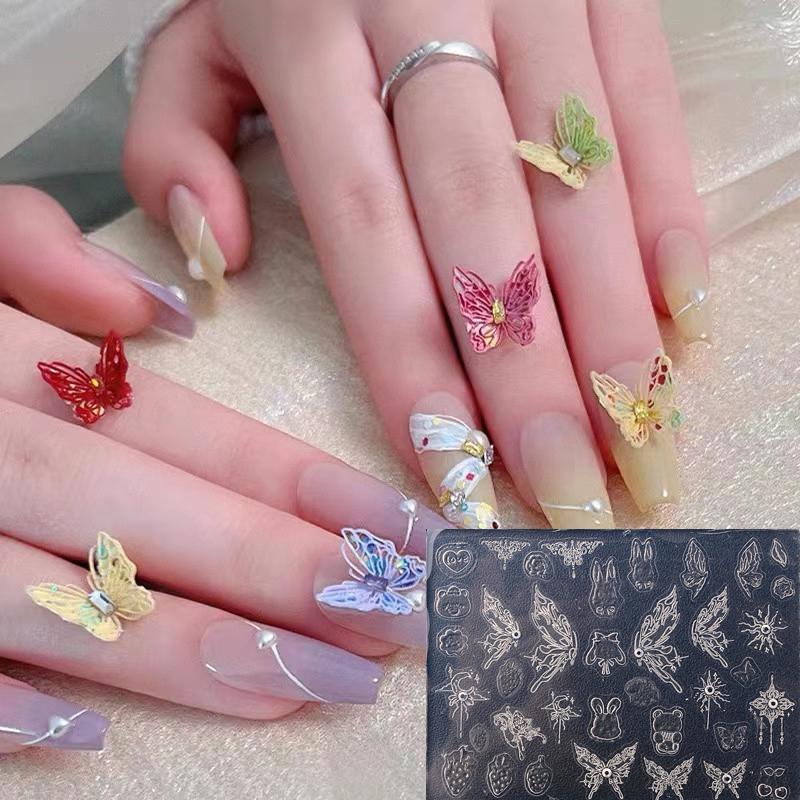 Mucegai Silicon Unghii Relief Fluture Floare Stil Francez Decorațiuni Unghii Unghii Bricolaj Design Placă Ștanțare Consumabile Artă Unghiilor