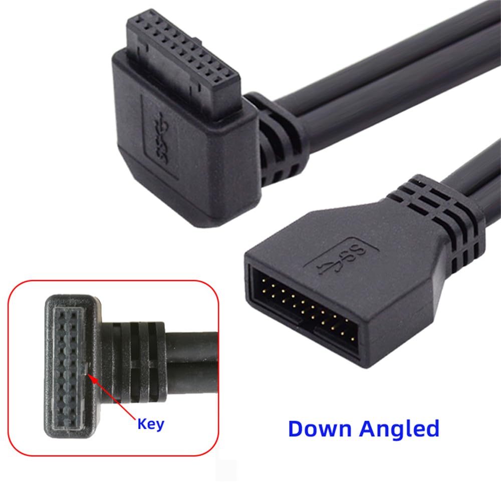 Xiwai Down Angle 90 Degree USB To Male To Female Extension for Motherboard Mainboard 3.0 20-Pin 19-Pin Cable, 5Gbps,