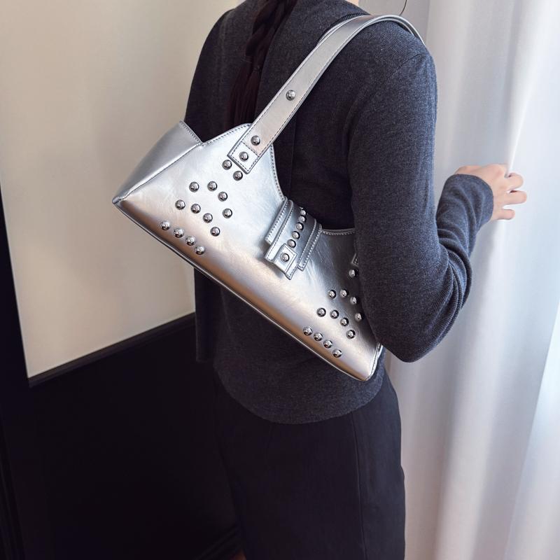 Fashi Solid Color PU Zipper Rivet Light Luxury Sweet Shoulder Bags for Women 2026 High Quality Temperament Ccise Handbags