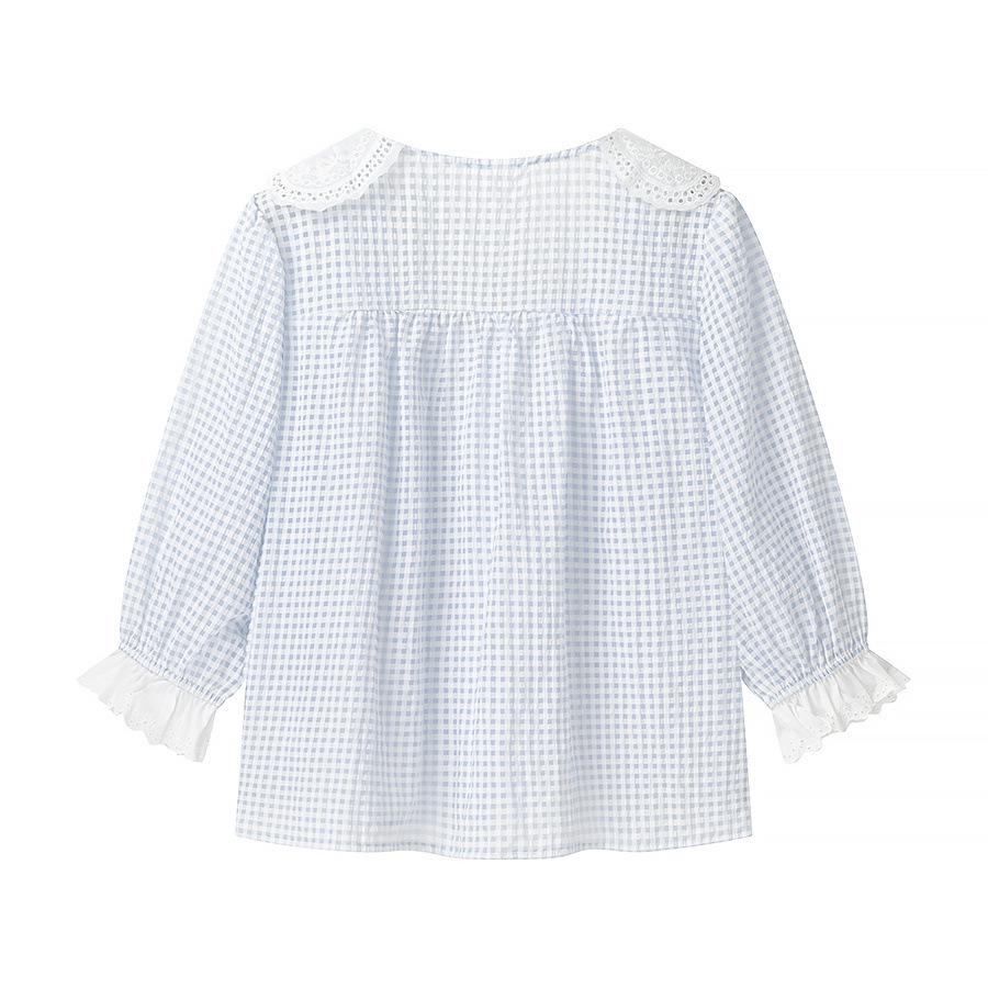 Spring 2025 Women's Fashion: European & American Style Peter Pan Collar Embroidered Shirt