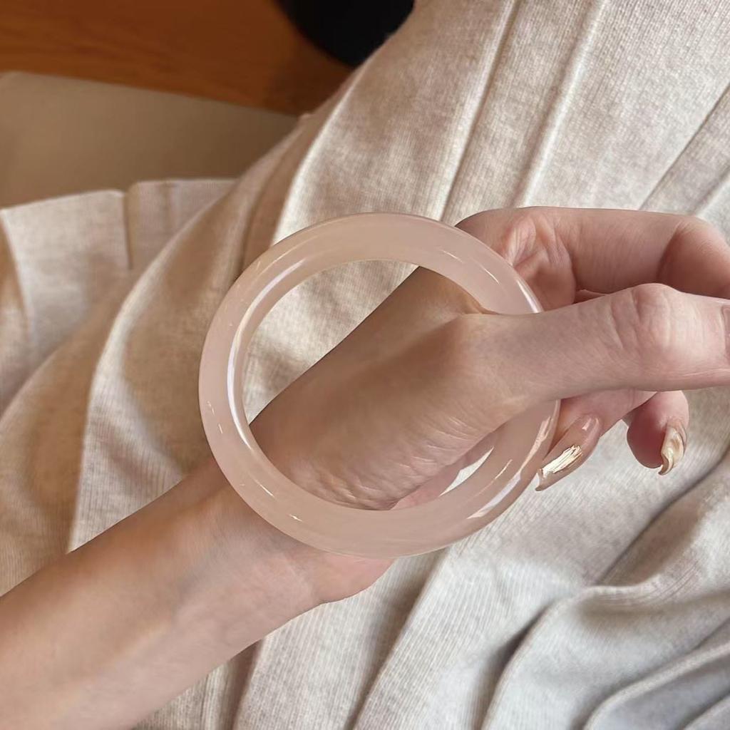 High ice transparent natural jade lotus root powder bracelet round bar Hotan Jade chalcedony peaceful temperament antique versatile copying