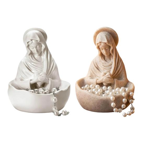 Yousheng Virgin Mary Jewelry Holder for Rosary Necklace Rings 5" Blessed Catholic Resin Statue Religious Keepsake for Christian Home Decor