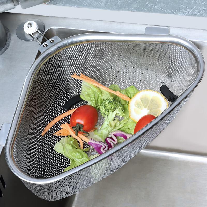 Baijie Triangular Sink Strainer, Stainless Steel Kitchen Utensil, Multifunctional Drain, Food Waste Collector, Storage Rack