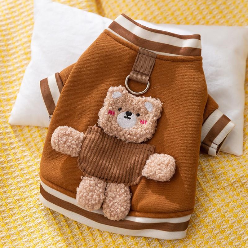 Pet Dog Cat Warm Fleece Outfit With 3D Ears Winter Coat Small Pets