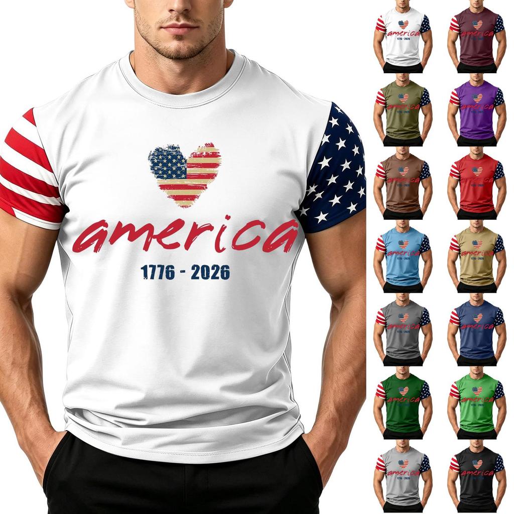 Men's Independence Day Flag Print Short Sleeve T-Shirt, Loose Casual Daily Summer Tops