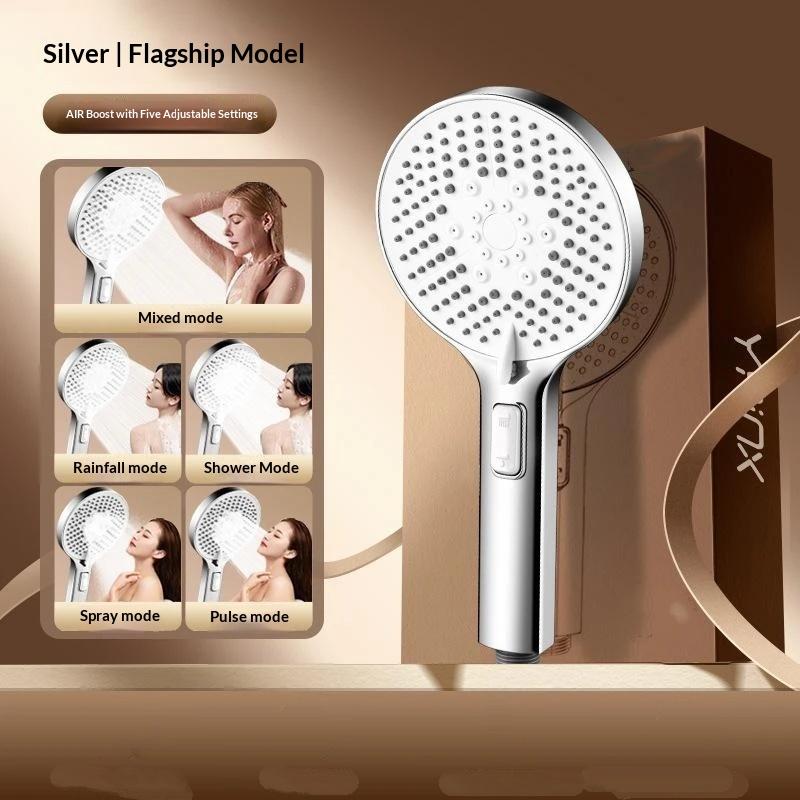 High Pressure 5-Mode Shower Head One-Key Stop Water Handheld Boost Showerhead With Powerful Spray High Quality Bathroom Shower