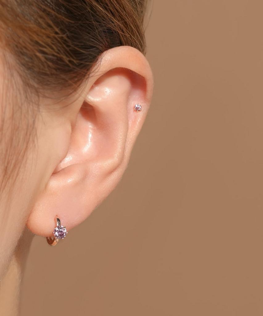 Minimalpiercing 14K Moissanite Diamond Pink Noble Piercing Earrings