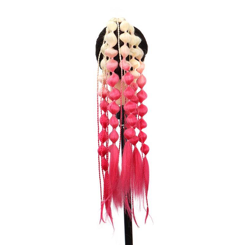 Synthetic Ponytail Extension Corlorful Bubble Braid Long Lantern Braided Ponytail Hair Tie Straight Hairpieces for Women