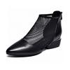 Pointed women's shoes spring new black first-layer cowhide mesh single shoes rear zipper women's fashion shoes