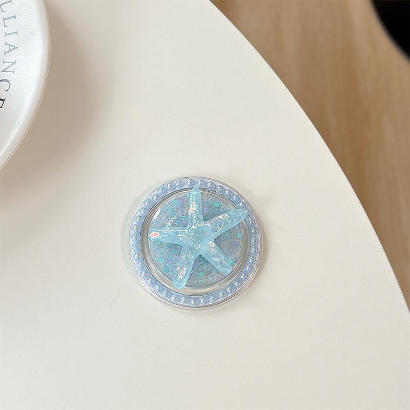 

Glitter Sequined Pearl Starfish Mobile Phone Airbag Bracket Magnetic Suction Telescopic Ring Desktop Lazy Drama Support