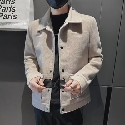 Wollmantel im amerikanischen Stil mit einreihiger Knopfleiste - Herren-Freizeit-Winterjacke
