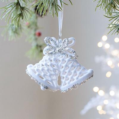 Gift White Christmas Hanging Pendants Flocking Acrylic Hanging Decoration Bell Snowflake Deer Wreath Xmas Ball Scene Making