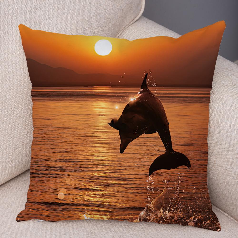 Federa per Cuscino Delfino Vita Marina Motivo Pesci Barriera Corallina Tessuto Morbido Studio Ufficio Casa Decorazione Federa