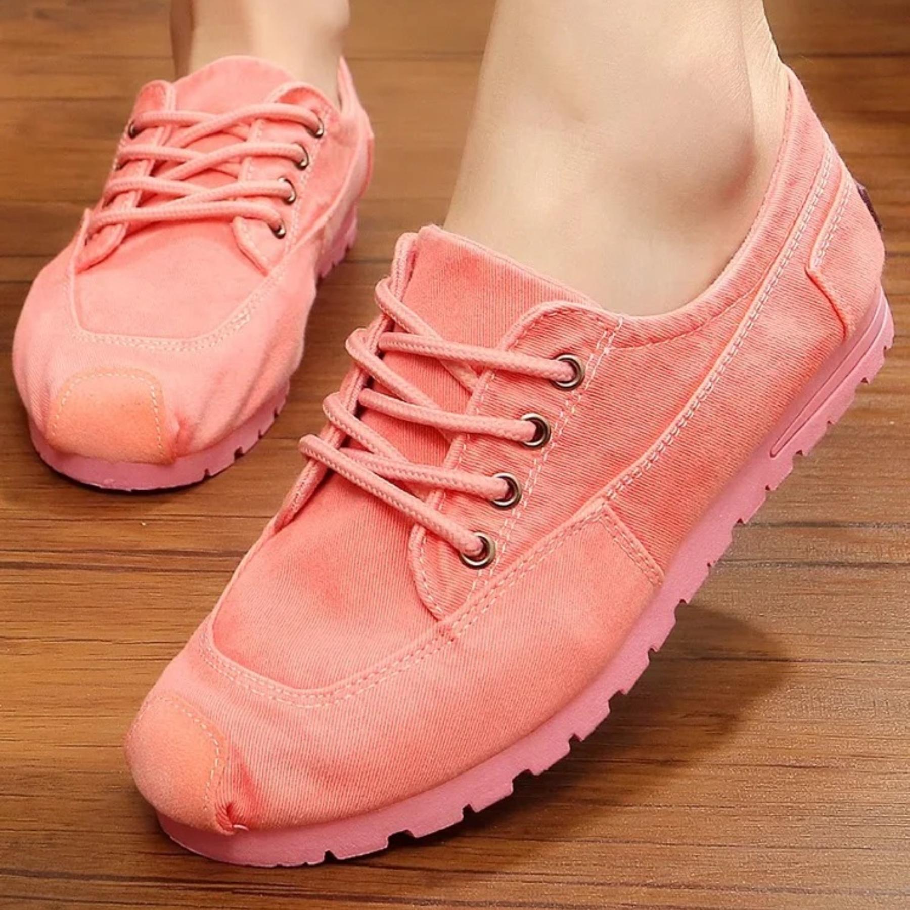 

Walk Women Fashion Canvas Casual Shoes Lacing Platform Candy-colored Out-door Washed Cloth Shoes 35 розовый