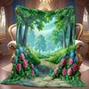 1pc 2D Forest Path Theme Pattern Flannel Blanket, Soft HD Digital Print, Cooling Blanket All-Season Use! Soft And Breathable 100% Polyester Fiber, Ide