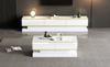 Set Moderno Bianco Lucido per Supporto TV e Tavolino, Console TV con 3 Cassetti, Tavolino con 2 Cassetti, Bordi Dorati, per il Salotto