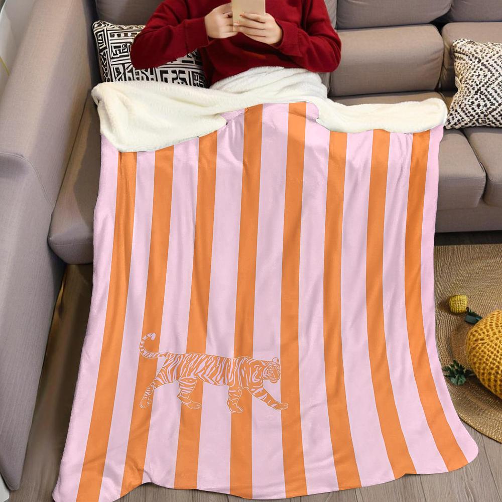 Rosa-Orange gestreifte Tiger Flanelldecke Warm Weich Halloween Weihnachten Sofa Warm Gemütlich Dekorative Deko Geschenk Für Alle Jahreszeiten