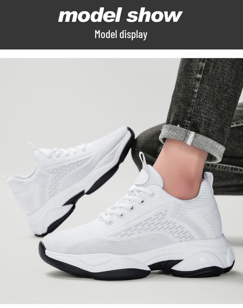 Invisible 8CM Height Increasing Men's Shoes - Breathable Flyknit Low Heel Running Casual Sneakers for Spring & Autumn.