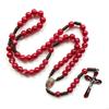 62KD 10mm Acrylic Bead Rosary Necklace Vintage Weave Catholic Religious for Cross Jesus Pendant Necklaces for Men Women
