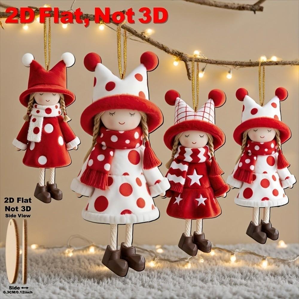 16/32pcs Wooden 2D Girl Doll Pendants 10cm Party Pendants New Xmas Tree Charm  Holiday Decor