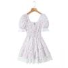 Europäischer und amerikanischer Urlaubsstil Französisches Retro-Blumenmuster Quadratischer Kragen Sexy Spitze Spleiß Elastische Taille Tutu-Kleid Kleid Damen