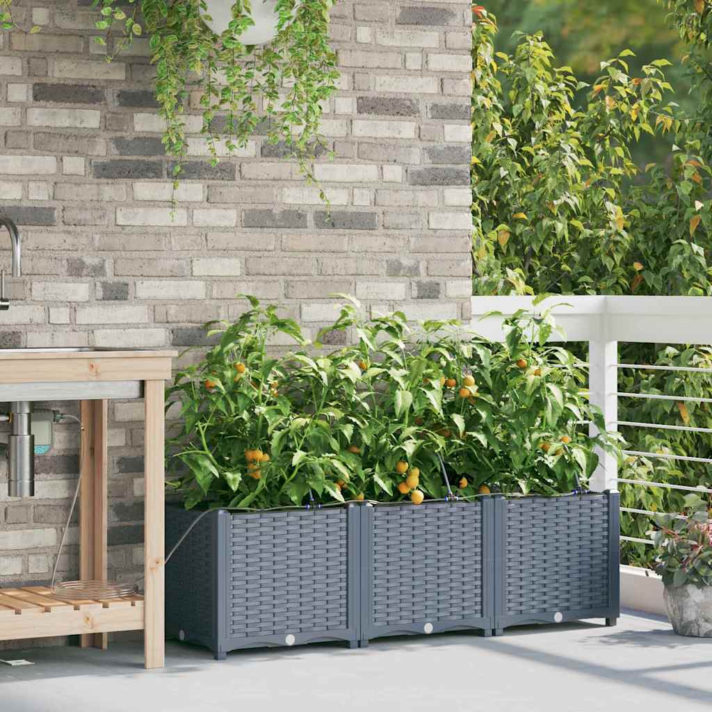 Garden Planter Set 3 pcs Light Grey 120 x 40 x 37.5 cm Plastic