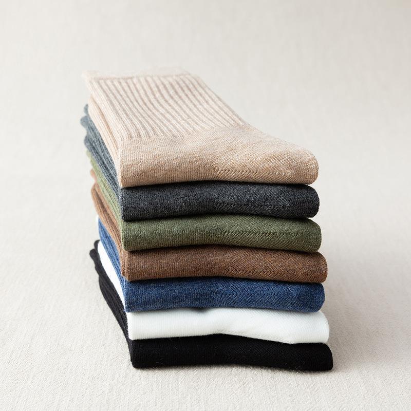 Socks Men'S Medium Socks Solid Color Men'S Socks Cotton Men'S Classic Athleisure Business Socks Thigh Socks