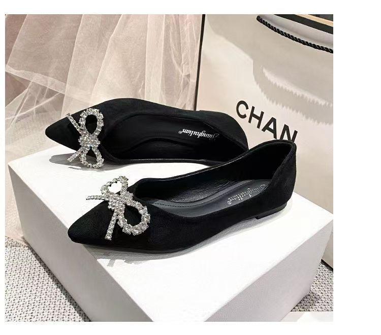 

Retro high-end sense versatile temperament bow pointed head thin heel single shoes new sexy suede bow high heels 43 чёрный