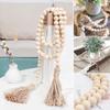 1pc Farmhouse Beads Wooden Beads Garland with Tassels – Rustic Boho Wedding Decor Holiday Wreath for Door/Halloween/Thanksgiving/Christmas